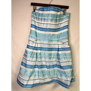 Lilly Pulitzer Women’s Silk Blue White Striped Strapless Shirt Dress Pockets 8